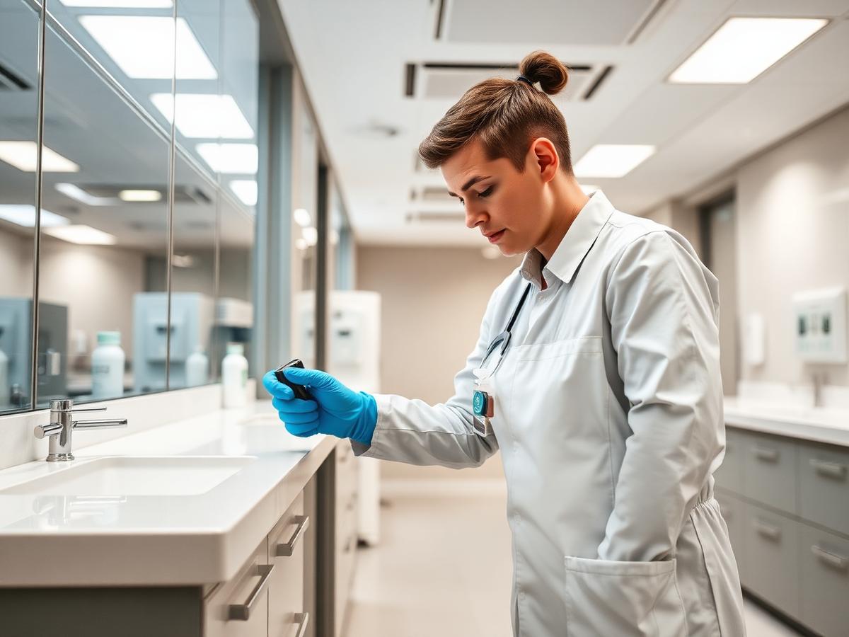 Professional cleaner sanitizing a modern facility